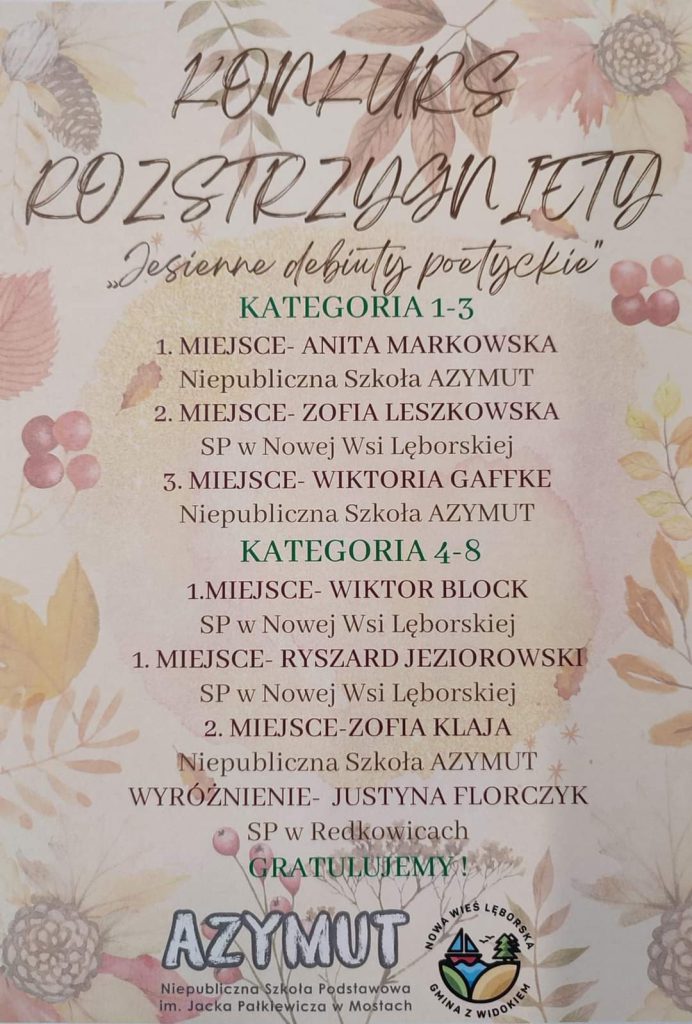 Rozstrzygnięcie konkursu ” Jesienne debiuty poetyckie”